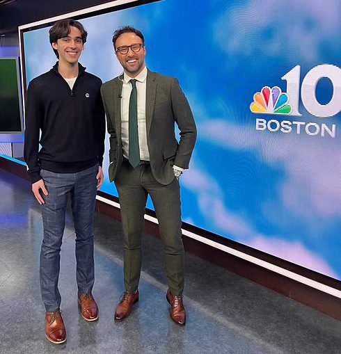 Michael Curran with NBC10 Boston anchor Colton Bradford while shadowing him for a day. (Photo courtesy of Michael Curran)