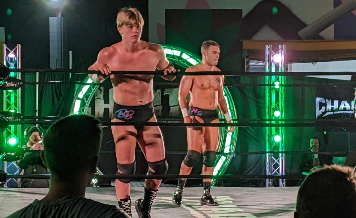 The Swipe Right tag team of Brad Baylor (left) and Ricky Smokes was part of Chaotic Wrestling's outdoor event at Night Shift Brewing in Everett, Mass., on June 12, 2025. (Photo courtesy of John Vitti)