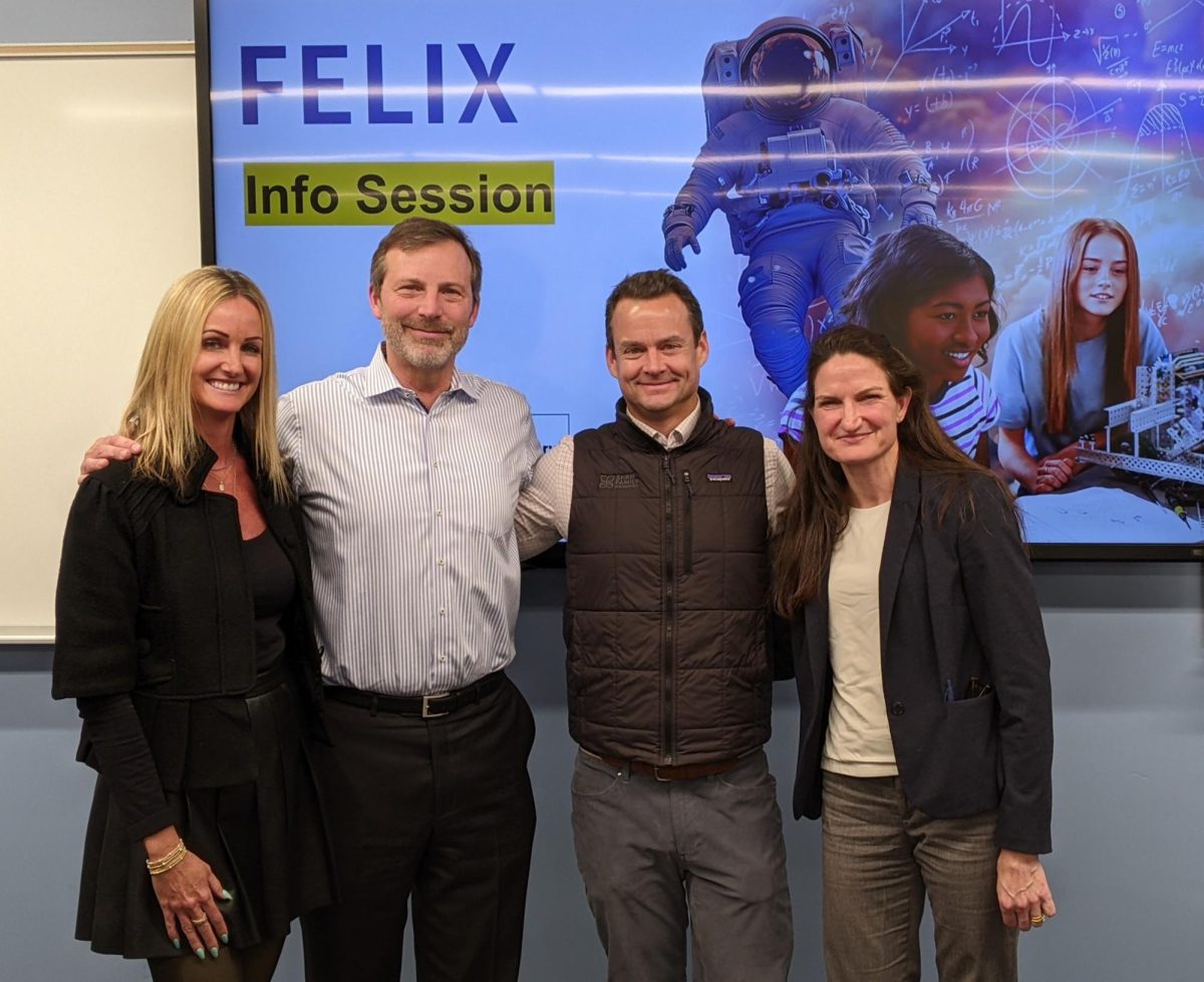 Members of the Felix School team  -- (from left) Amy McGrath, VP of Education Outreach at Arizona State; Matthew Spengler, Felix superintendent; Ross Wilson, Felix board member and executive director of Shah Family Foundation; and Michelle Cannon, Felix Operations -- after the first info session at Lasell University on Feb. 11, 2026. 