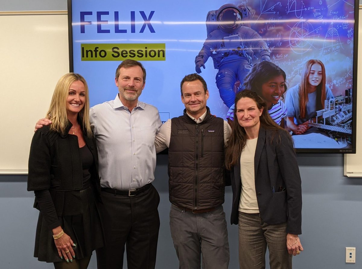 Members of the Felix School team  -- (from left) Amy McGrath, VP of Education Outreach at Arizona State; Matthew Spengler, Felix superintendent; Ross Wilson, Felix board member and executive director of Shah Family Foundation; and Michelle Cannon, Felix Operations -- after the first info session at Lasell University on Feb. 11, 2026. 