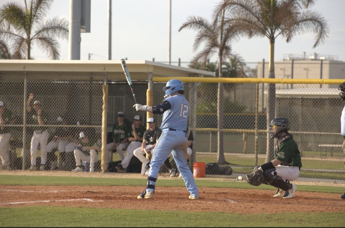 Connor Freitas up to bat against Franciscan University on March 8 in Ft. Pierce, Fla. (Photo courtesy of Ben Conlon)