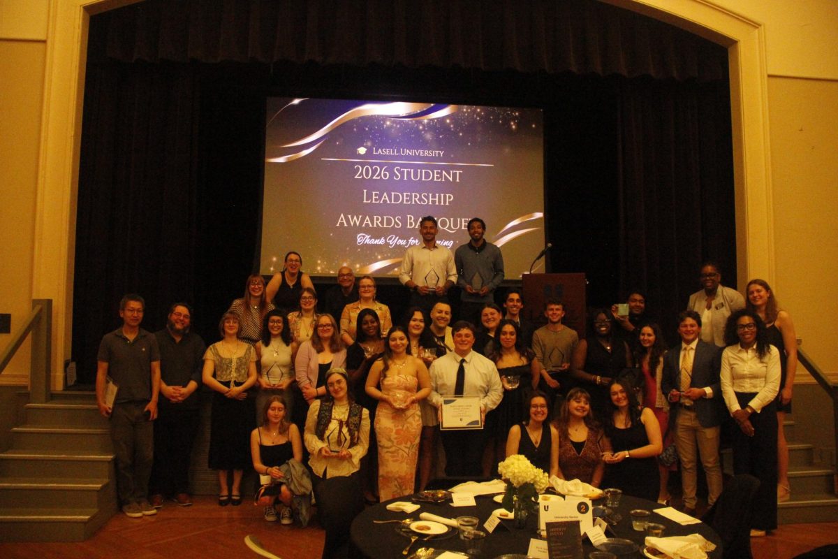 A group picture in de Witt Hall of all of the award winners and presenters from the banquet. (Photo courtesy of Dom Buffone)